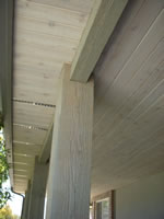 timber posts and beam with tongue and groove ceiling
