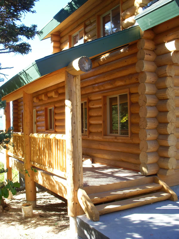 east porch log stairs